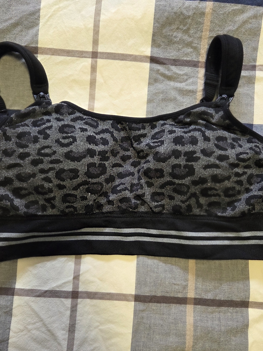 Women's Black & Gray Leopard Maternity/Nursing Sleep Bra